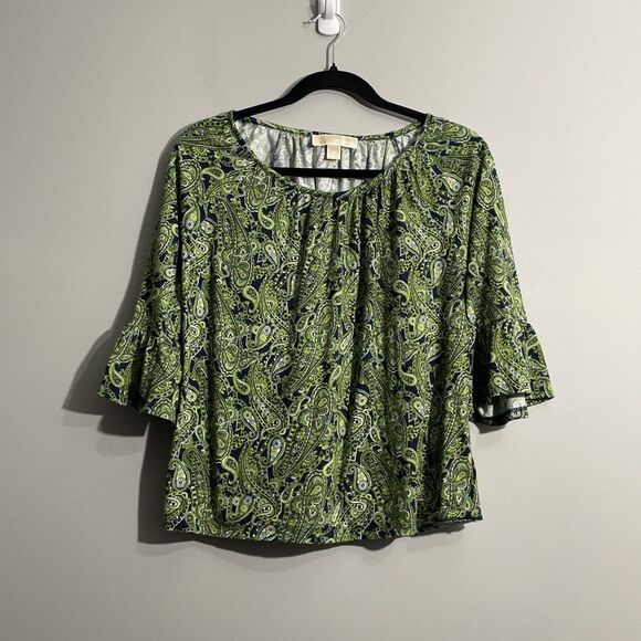 Michael Kors Tops - Michael Kors Women’s M Green Paisley Bell Sleeve Blouse Dark Cottagecore